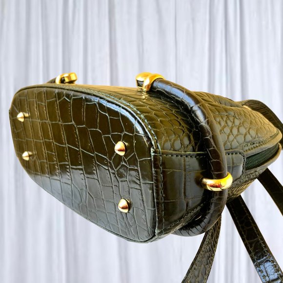 Bally Vintage Italy Croc Embossed Leather Shoulder Handbag Zipper - Picture 8 of 13
